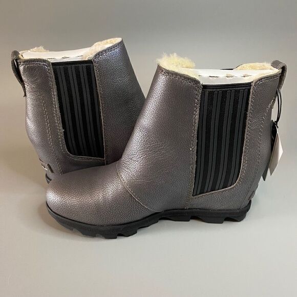 Sorel Lea Wedge Joan of Arctic Chelsea Wedge Quarry Grey Black Shearling 9 - Picture 3 of 5